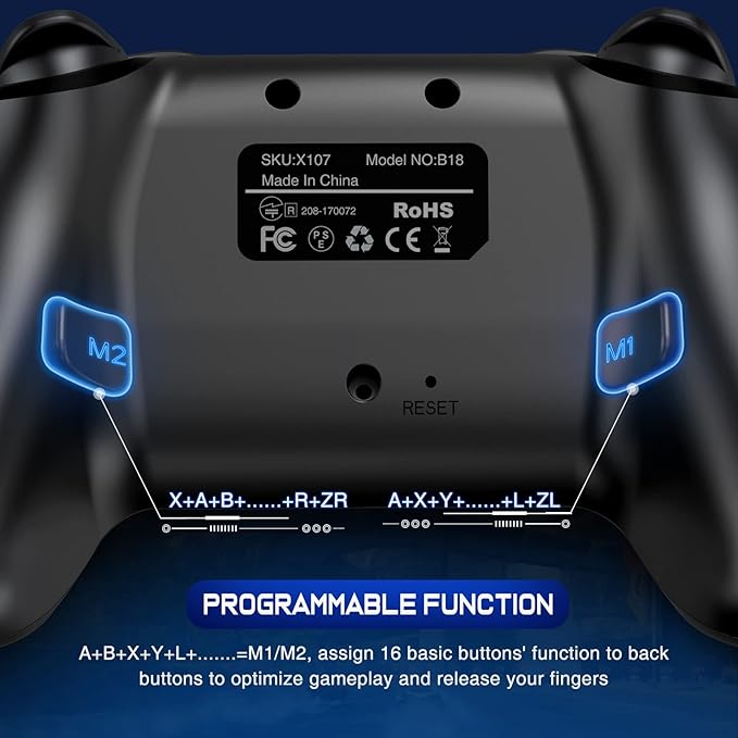 Wireless Switch Controller for Nintendo Switch/Lite/OLED Controller, Switch Controller with a Mouse Touch Feeling on Back Buttons, Extra Switch Pro Controller with Wake-up,Programmable, Turbo Function