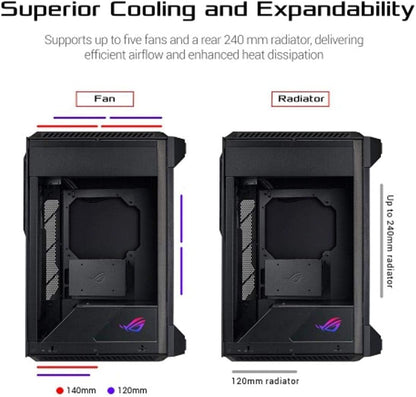 ASUS ROG Z11 Mini-ITX/DTX Mid-Tower PC Gaming Case with Patented 11° Tilt Design, Compatible with ATX Power Supply or a 3-Slot Graphics, Tempered-glass Panels, Front I/O USB 3.2 Gen 2 Type-C, Two USB 3.2 Gen 1 Type-A and ARGB Control Button