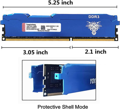 DDR3 16GB Kit (8GBx2) Desktop RAM 1600MHz PC3-12800 UDIMM Non-ECC Unbuffered 1.5V 2Rx8 Dual Rank 240 Pin CL11 PC Computer Memory Upgrade Module (Blue) - T