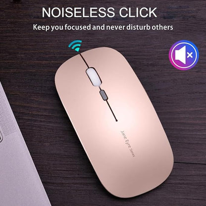 Uciefy Q5 Slim Rechargeable Wireless Mouse, 2.4G Portable Optical Silent Ultra Thin Wireless Computer Mouse with USB Receiver and Type C Adapter, Compatible with PC, Laptop, Desktop (Rose Gold)