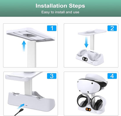 FASTSNAIL Dual Charging Stand for PS VR2, Controller Charging Station for PSVR2 Gaming Headset with Magnetic USB-C Port, Gaming Accessories for PS5