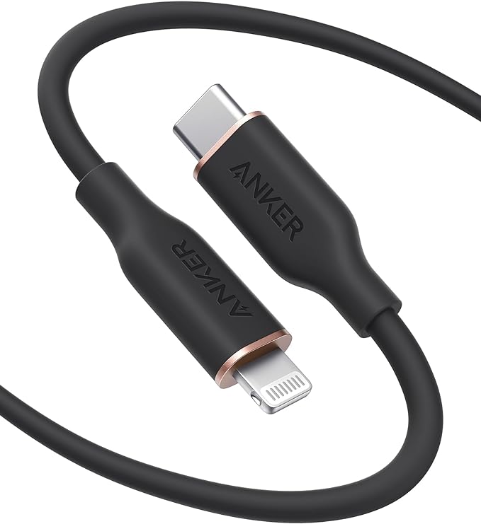 Anker PowerLine III Flow, USB C to Lightning Cable for iPhone 13 13 Pro 12 11 X XS XR 8 Plus [MFi Certified, 6ft, Midnight Black] Supports Power Delivery, Silicone Cable (Charger Not Included)