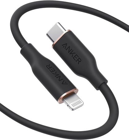 Anker PowerLine III Flow, USB C to Lightning Cable for iPhone 13 13 Pro 12 11 X XS XR 8 Plus [MFi Certified, 6ft, Midnight Black] Supports Power Delivery, Silicone Cable (Charger Not Included)