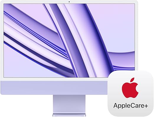 Apple 2023 iMac All-in-One Desktop Computer with M3 chip: 8-core CPU, 10-core GPU, 24-inch Retina Display, 256GB SSD Storage. Works with iPhone/iPad; Purple With AppleCare+ (3 Years)