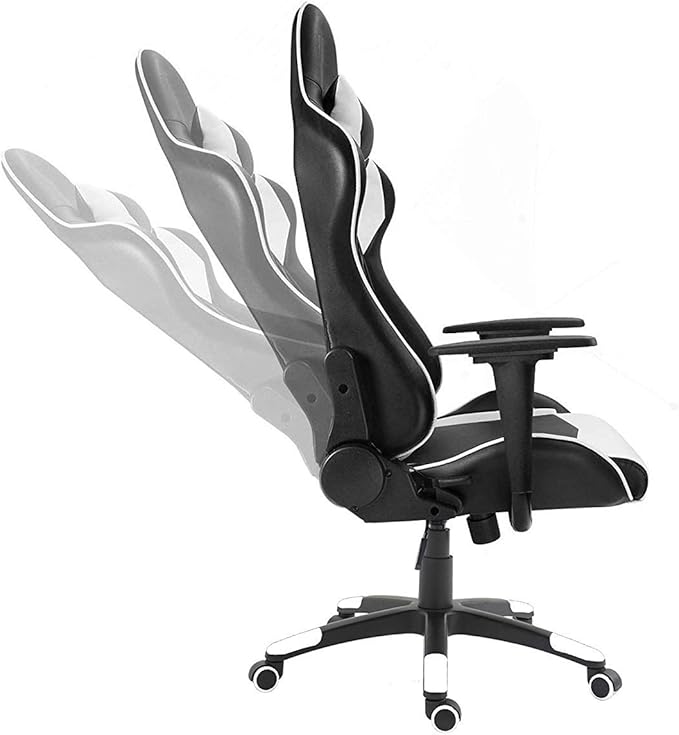 MAHMAYI OFFICE FURNITURE C599 Adjustable PU Leather Gaming Chair - PC Computer Chair for Gaming, or Students, Ergonomic Back Lumbar Support (White & Black, No Footrest)