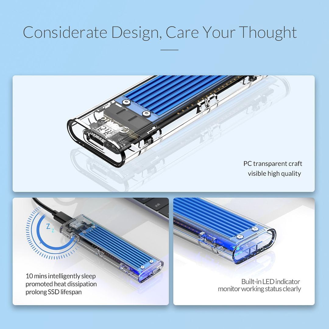 ORICO External M.2 NVMe SSD Enclosure - USB 3.1 Gen 2 Type-C to M2 NVMe PCIe Adapter for M-Key SSDs 2230, 2242, 2260, 2280 (TB3 Compatible)