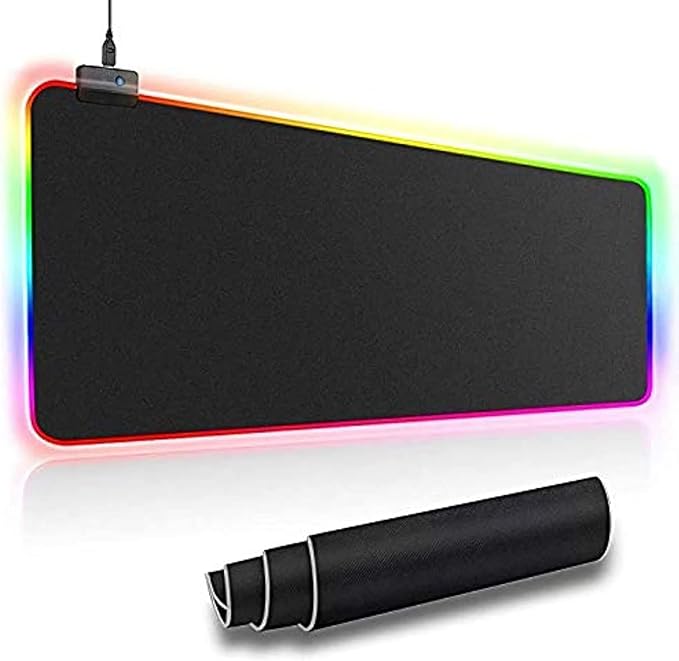 80 x 30 CM Multicolor LED Luminous Gaming Mouse Pad RGB Oversized Glowing Keyboard Mat - black