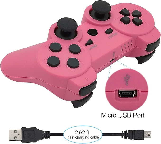 Ceozon PS3 Controller Wireless Playstation 3 Controller Bluetooth Gamepad for Playstation 3 Remote Joystick with Charging Cables 2 Pack Black + Pink