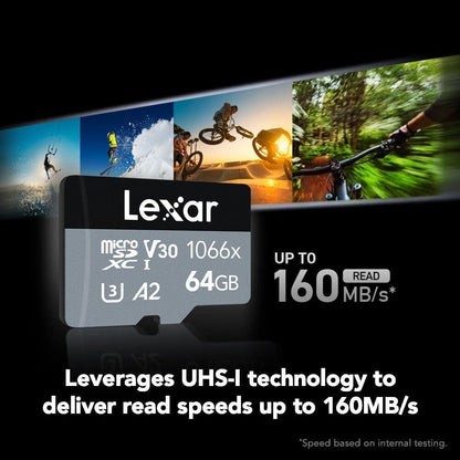 Lexar Professional 1066x Micro SDXC Silver Series UHS-I Memory Card with SD Adaptor 160MBPS, 64GB Capacity