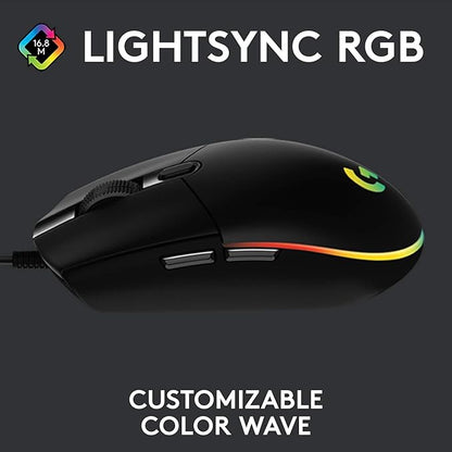 Logitech G102 Light Sync Gaming Mouse with Customizable RGB Lighting, 6 Programmable Buttons Light Weight (Black)