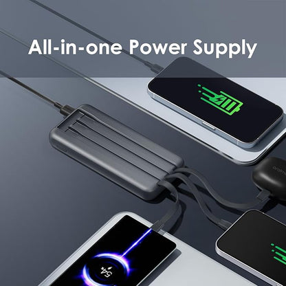 Oraimo Slice Link Pro 22.5W Super Fast Charging Powerbank 10000mAH, 3 built in Charging Cable,Universal Compatibility,Multi-Layer Protection