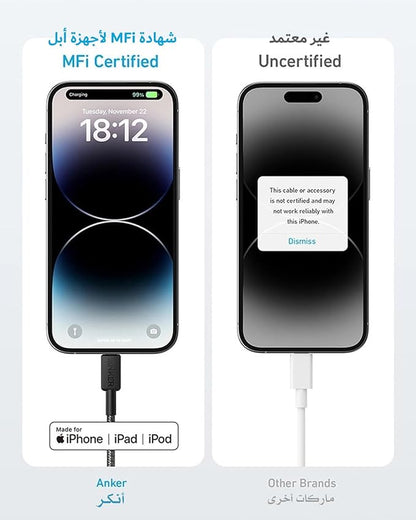 Anker 322 USB-C Lightning Cable [ 6 ft MFi Certified] Powerline II for iPhone 13,13 Pro 12 Pro Max 12 11 X XS XR 8 Plus, AirPods Pro, Black + 18 Momths Local Warranty