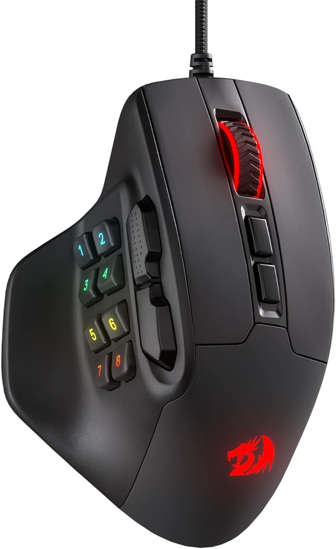 Redragon M811 Aatrox MMO Gaming Mouse, 15 Programmable Buttons, Wired RGB Gaming Mouse with Natural Ergonomic Grip, 10 Side Macro Keys