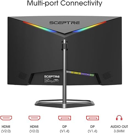 Sceptre Curved 24.5-inch Gaming Monitor up to 240Hz 1080p R1500 1ms DisplayPort x2 HDMI x2 Blue Light Shift Build-in Speakers, Machine Black 2023 (C255B-FWT240)