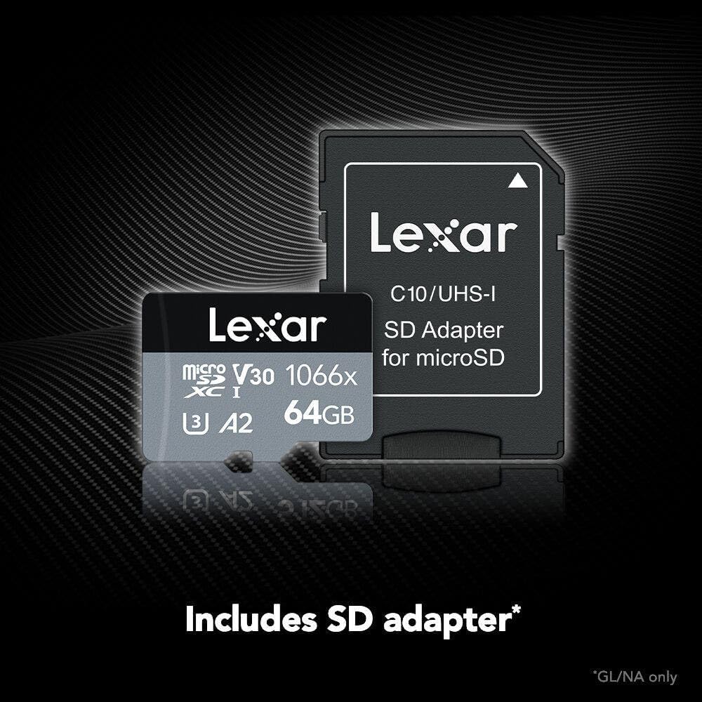 Lexar Professional 1066x Micro SDXC Silver Series UHS-I Memory Card with SD Adaptor 160MBPS, 64GB Capacity