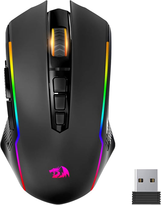 Redragon M910-KS Ranger Lite Wireless Gaming Mouse 8000 DPI, PC Gaming Mice with Fire Button, RGB Backlit Programmable Ergonomic Mouse Gamer, Rechargeable, 70Hrs for Windows, Mac Gamer, Black