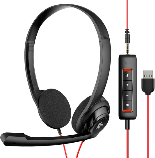 NUBWO HW02 USB Computer Headset with Clear Chat Microphone, Lightweight On-Ear Wired Headset for MS Teams, Skype, Webinars, Call Center and More (Black)