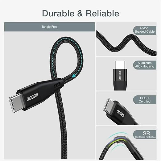 Choetech usb-c to usb-c cable, 1.2 m - black and grey