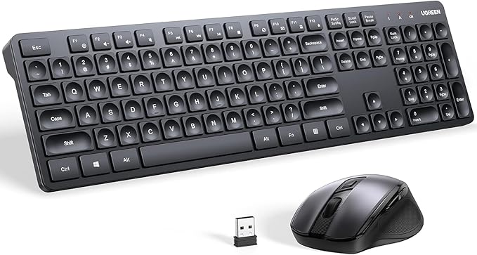 UGREEN Wireless Keyboard and Mouse Combo,2.4GHz Ergonomic Keyboard Mouse, Compact Silent Cordless Full Size Computer Keyboard, Mouse 5 DPI Levels up to 4000, for Computer, Laptop (Arabic)