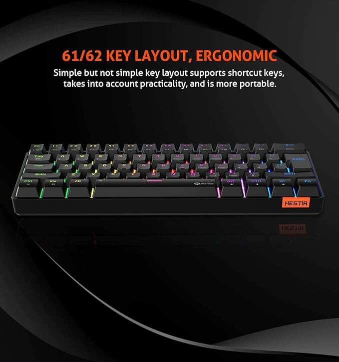 MEETION RGB Backlit Mini 61 Keys Wired 60% Mini Blue Switch Mechanical Keyboard Black MT-MK005