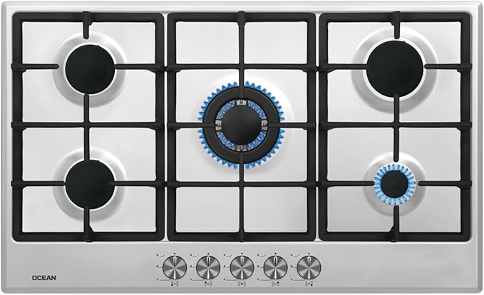 Ocean Flat Built In Cooker, 5 Burners, 90 cm, Gas, Auto Ignition, Full Safety, Country Of Origin Turkish, Stainless - OGHF95IPROSV - T