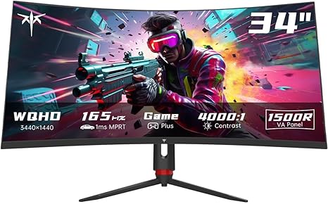 KTC 34 Inch Ultrawide Monitor, 165Hz WQHD 3440X1440 Curved Gaming Monitor, 1500R PC Monitor, HDR, FreeSync & G-Sync, HDMI, DisplayPort, VESA, Tilt Swivel Height Pivot Adjustment, H34S18S