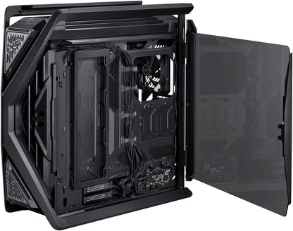 ASUS ROG Hyperion GR701 E-ATX computer case, 420 mm dual radiator support, four 140 mm fans, metal GPU holder, component storage, ARGB fan hub, 60W fast charging