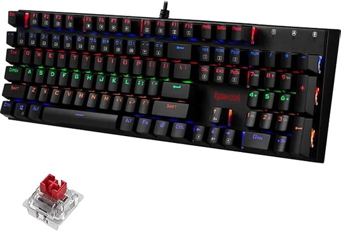 Redragon K565 R RUDRA Gaming Mechanical Keyboard - [RED Switch] - Rainbow LED Lighting - English & Arabic Keys - Black