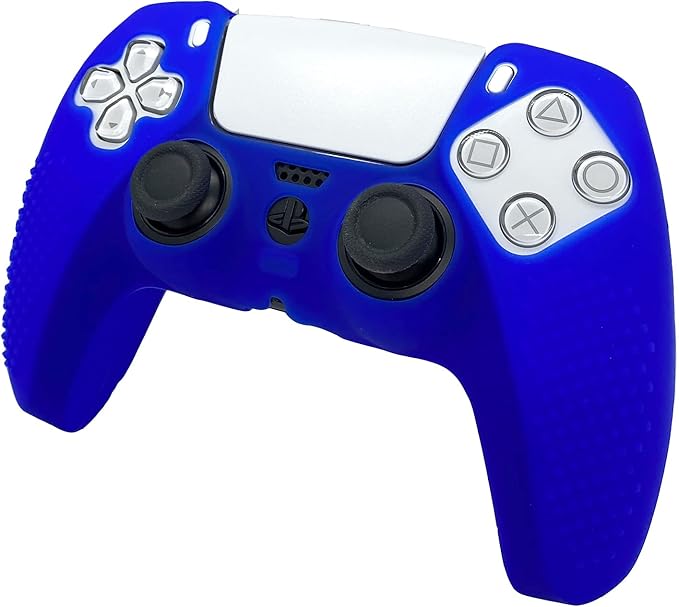 Silicone Rubber Cover Anti-Slip Skin for Playstation 5 Controller Grips,Protective Case for PS5 Wireless Controller Accessories with 2 Thumb Grips (Blue) - T