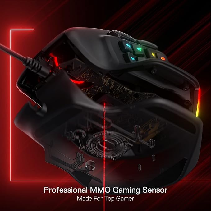 Redragon M811 Aatrox MMO Gaming Mouse, 15 Programmable Buttons, Wired RGB Gaming Mouse with Natural Ergonomic Grip, 10 Side Macro Keys