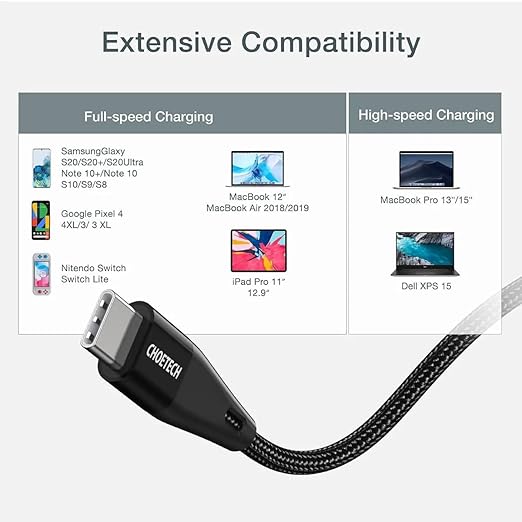 Choetech usb-c to usb-c cable, 1.2 m - black and grey