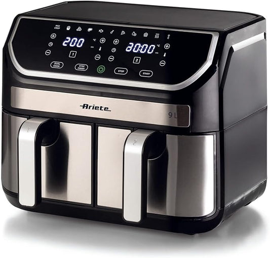 Ariete 4625 Air Fryer 9L – 11 Preset Programs, Digital Display, Dishwasher Safe Dual Basket, Rapid Air Technology, Adjustable Temperature from 80°C-200°C - T