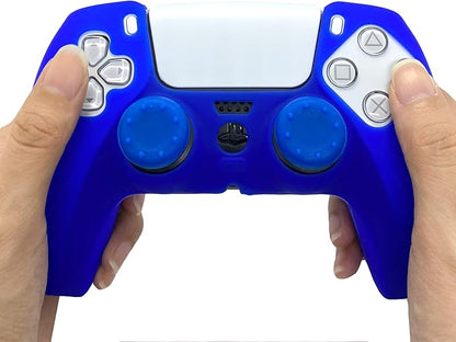 Silicone Rubber Cover Anti-Slip Skin for Playstation 5 Controller Grips,Protective Case for PS5 Wireless Controller Accessories with 2 Thumb Grips (Blue) - T