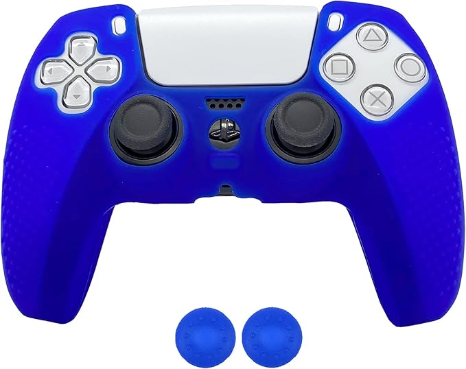 Silicone Rubber Cover Anti-Slip Skin for Playstation 5 Controller Grips,Protective Case for PS5 Wireless Controller Accessories with 2 Thumb Grips (Blue) - T