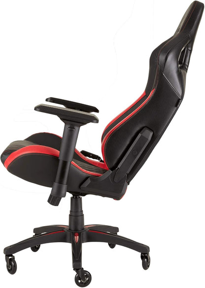 Corsair t1 race, faux leather racing gaming office chair, easy assembly, ergonomic swivel, adjustable height and 4d armrests, comfortable with recliner, black/red