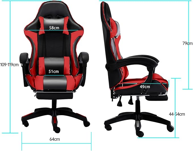 OHAHO Gaming Chair, Office Chair High Back Computer Chair Leather Desk Chair Racing Executive Ergonomic Adjustable Swivel Task Chair with Headrest and Lumbar Support (red)