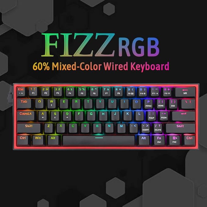 REDRAGON K617 Fizz RGB 60% Mechanical Keyboard | RED-K617-RGB, Carbon