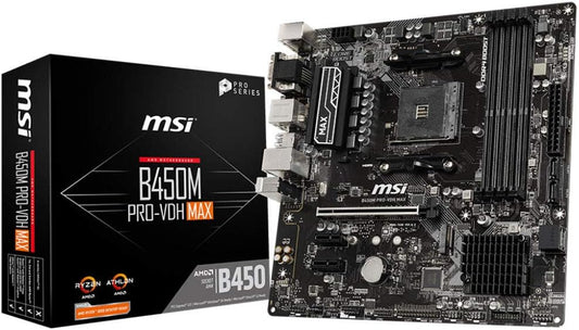 MSI B450M PRO VDH Max ProSeries Motherboard AMD Ryzen 2ND and 3rd Gen AM4 M.2 USB 3 DDR4 D Sub DVI HDMI Micro ATX Motherboard, 24,4 cm x 24,4 cm