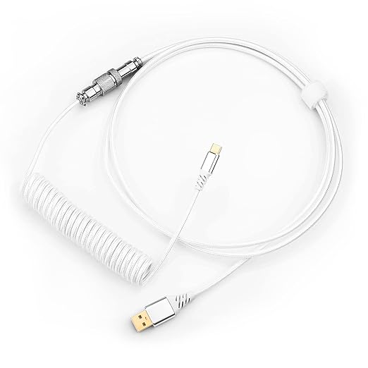 Redragon A115 Coiled USB-C Keyboard Cable, Custom Type-C Mechanical Gaming Keyboard Cable, Detachable Aviator Connector Double-Sleeved Cable - 5.28ft, White