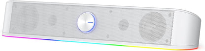 Redragon GS560 RGB Desktop Soundbar, 2.0 Channel Computer Speaker with Dynamic Lighting Bar Audio-Light Sync/Display, Touch-Control Backlit with Volume Knob, USB Powered w/ 3.5mm Cable, White - T