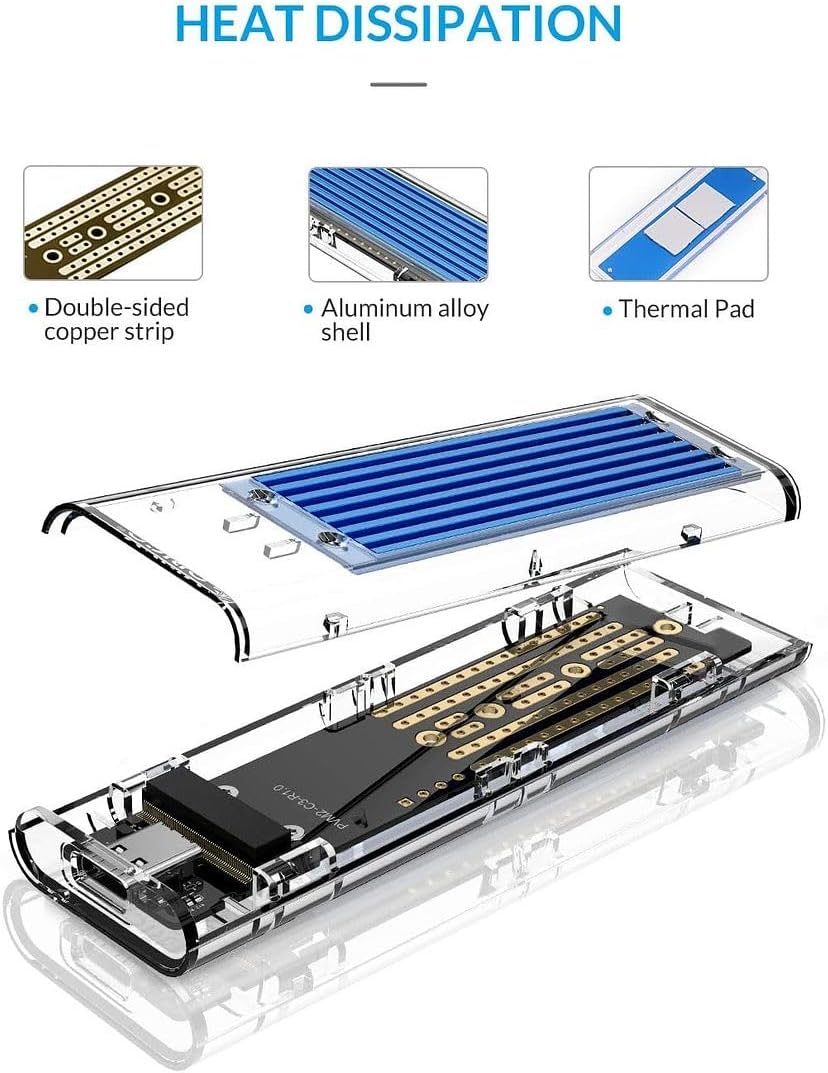 ORICO External M.2 NVMe SSD Enclosure - USB 3.1 Gen 2 Type-C to M2 NVMe PCIe Adapter for M-Key SSDs 2230, 2242, 2260, 2280 (TB3 Compatible)