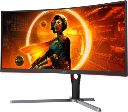 AOC CU34G3S 34 Frameless Curved Ultrawide Gaming Monitor, WQHD 3440 x1440, 165Hz 1ms, FreeSync Premium, Height Adjustable, 3-Year Zero-Bright-dot, Black