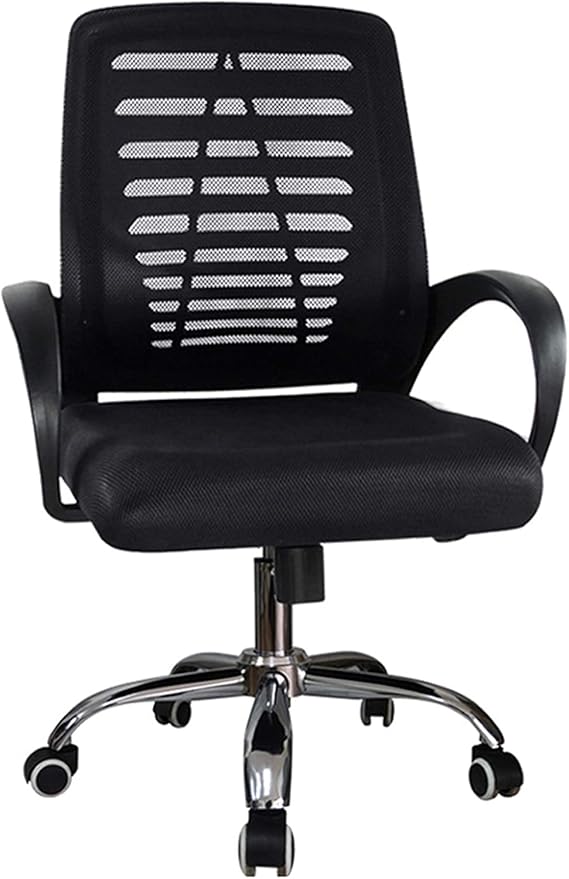 Karnak Home Office Chair Ergonomic 360° Swivel Mesh Desk Chair with Armrest Stainless Steel Base Adjustable Height Lumber Support Rotating Mesh Chair Mid-Back – Black