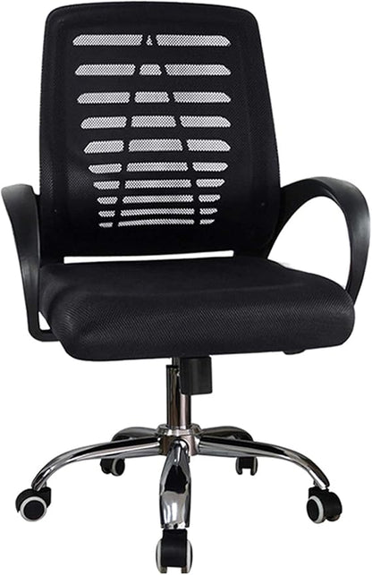 Karnak Home Office Chair Ergonomic 360° Swivel Mesh Desk Chair with Armrest Stainless Steel Base Adjustable Height Lumber Support Rotating Mesh Chair Mid-Back – Black