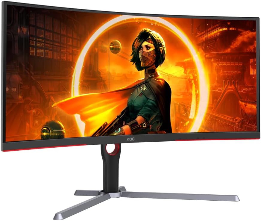 AOC CU34G3S 34 Frameless Curved Ultrawide Gaming Monitor, WQHD 3440 x1440, 165Hz 1ms, FreeSync Premium, Height Adjustable, 3-Year Zero-Bright-dot, Black