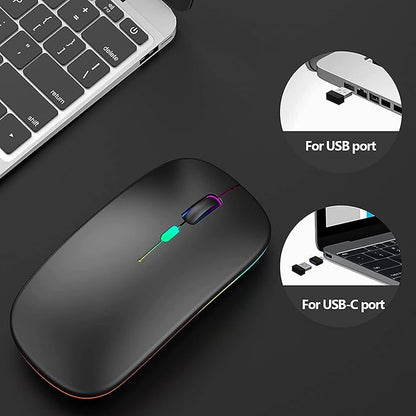 Wireless Mouse for Laptop With 2 USB A to USB C Adapter, 2.4GHZ Bluetooth Mouse Rechargeable, Laptop Mouse Computer Accessories, USB Mouse 3 Buttons-Laptop Mouse Wireless PC Mouse 800 to 2400 Dpi