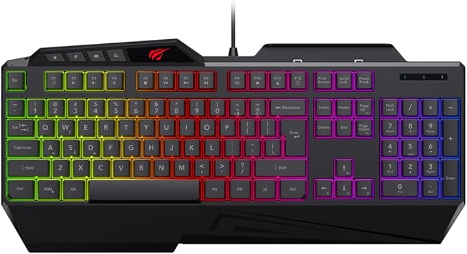 HAVIT KB488L Computer Keyboard 104 Keys with Rainbow Backlit & Wrist Rest (Arabic+English)