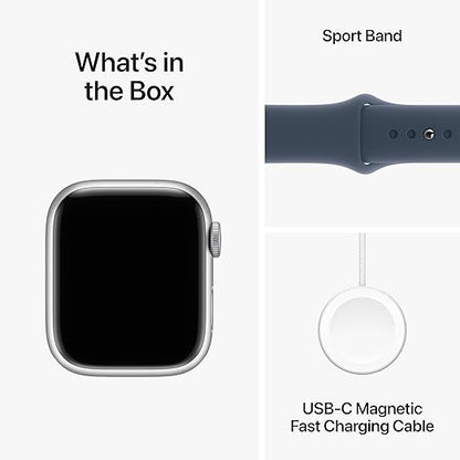 Apple Watch Series 9 [GPS 41mm] Smartwatch with Silver Aluminum Case with Storm Blue Sport Band