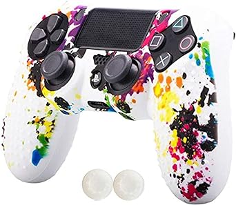 Jeecoo Silicone Cover for PlayStation 4 Controller with Pro Thumb Grips (White)