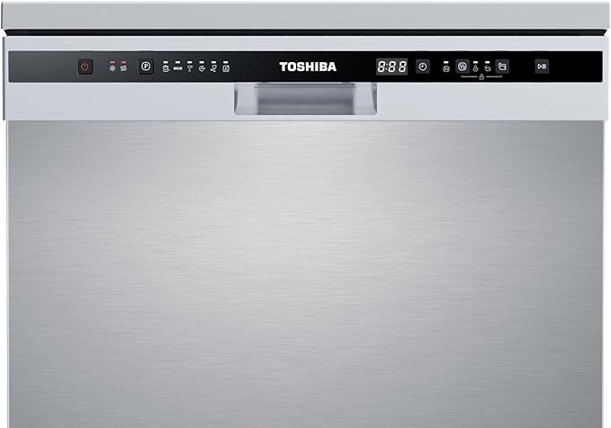 TOSHIBA Dishwasher - Dw-13F8Af(Ss)-Eg -Silver/Sts Door - 6 Programs - Free Standing, Auto-Open Dry, Noise Level 47 Db(A), Half Load, Led Interior Light Silver 13Place Set